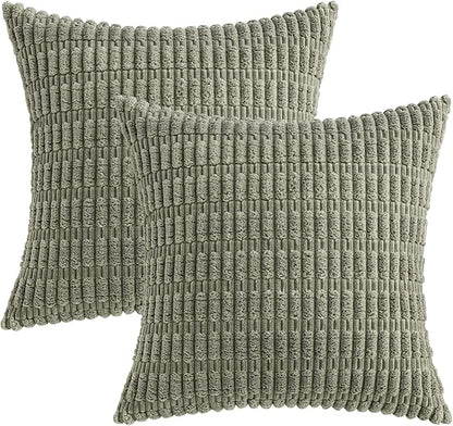 MIULEE Euro Sham Corduroy Decorative Throw Pillow Covers 24x24 Light Olive | - Image 6