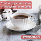 BTaT- White Tea Cups and Saucers Set of 6 (7 oz), Porcelain White Tea Cup Set with Golden Trim Design, Dishwasher Safe