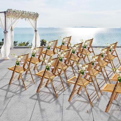 VINGLI Bamboo Folding Chair, Foldable Dining Wood Chairs Comfortable Seat - Image 6