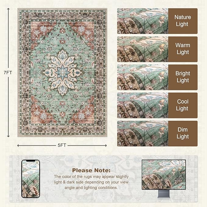 5x7 Area Rugs Living Room: Washable Rug - Image 2