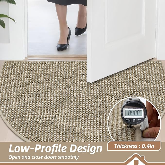 BEQHAUSE Dirt Trapper Door Mat 32" x 48" Half Circle Non Slip, Light Beige | - Image 5