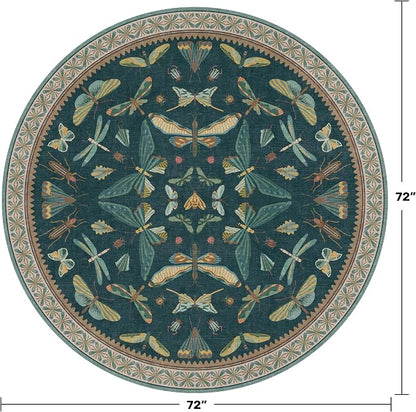 Washable Teal Round Rug 6ft, Non Slip Boho Carpet - Image 2