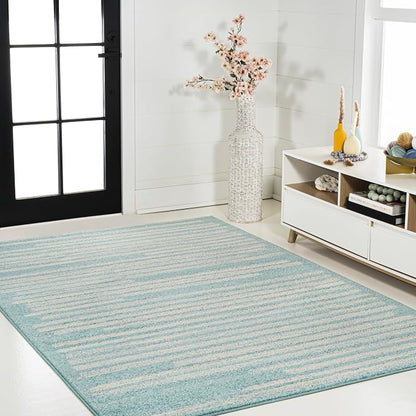 JONATHAN Y Khalil Modern Berber Stripe Turquoise/Cream Indoor Area Rug - Image 5