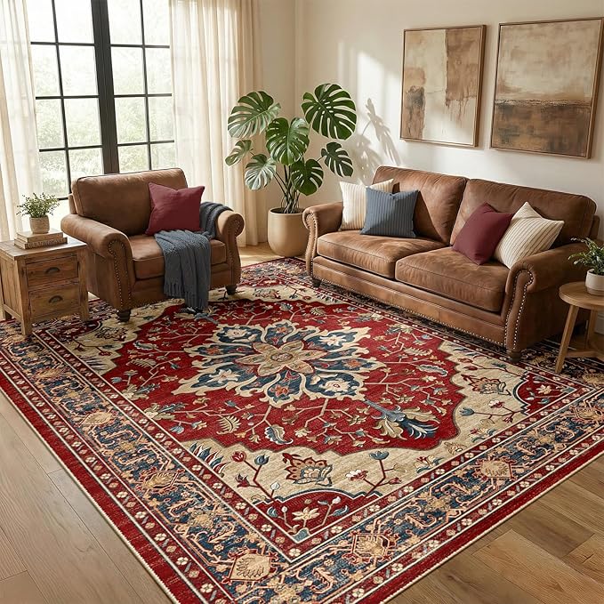 RELEANY Washable Area Rug, Water Repellent, Pet Friendly, Vintage Floral Boho - Image 2