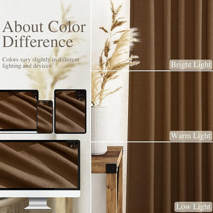 Tobacco Brown Linen Curtains 102 Inches Rod Pocket Back Tab Drapes 2 Panels Set - Image 3