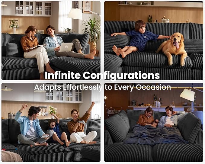 115" Oversized Corduroy Couch Modular Sectional Sofa, Washable Cloud Couch - Image 5