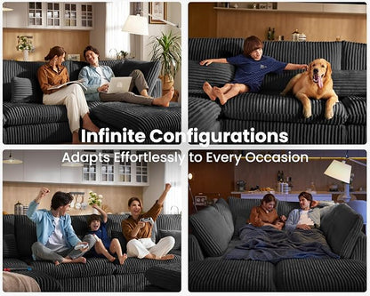 115" Oversized Corduroy Couch Modular Sectional Sofa, Washable Cloud Couch - Image 5