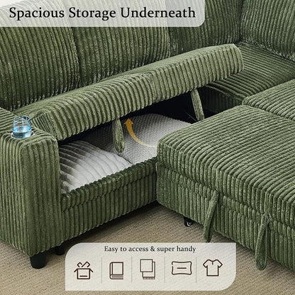 L-Shaped Sectional Couch with Storage and Pull Out Bed, Convertible Sofa Bed - Image 4