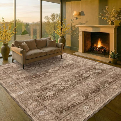 Boho Brown Living Room Rug 6x8 by HazoHaus