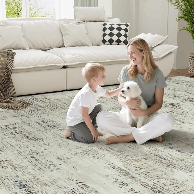 9x12 Washable Area Rug for Living Room Bedroom: Non-Slip Modern Gray White | - Image 7