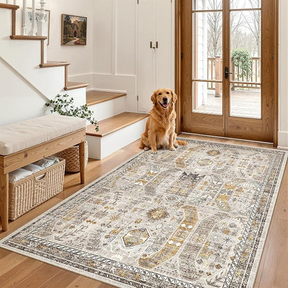 Madane Area Rug 3x5, Washable Vintage Entry Rugs by Madane