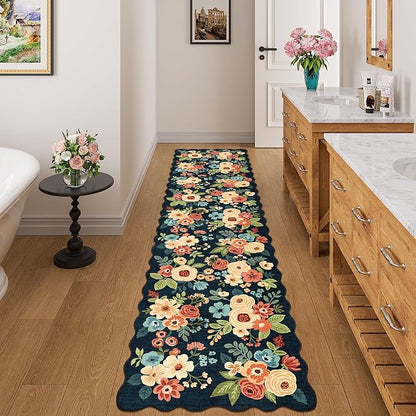 DUKINO 2x8 Washable Runner Rug, Floral Non Slip Kitchen Rugs, Soft Throw Rug - Image 4