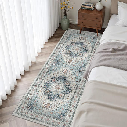 Madane Blue Runner Rug, Stain Resistant, Machine-Made, Microfiber, Living Room by Madane