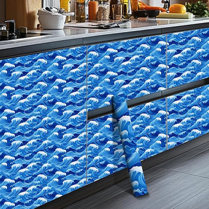 HOMETITUTE Ocean Blue Wave Pattern Wallpaper Peel and Stick Self Adhesive Vinyl - Image 4