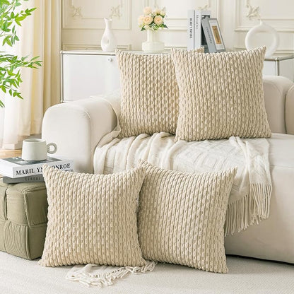 Set of 4 Beige Decorative Throw Pillow Covers 26x26 Inch Corduroy Pillow Covers by Cozoomy