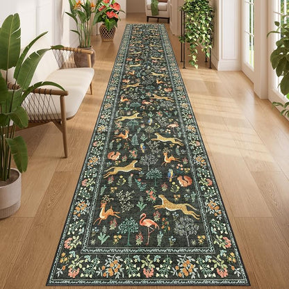 DUKINO 2.6x14 Runner Rug for Hallway, Washable Animal Rug Non Slip, Low Pile by DUKINO