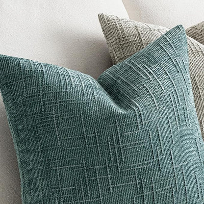 MIULEE Chenille Textured Throw Pillow Covers Teal 18x18 Set of 2 | Slubby - Image 3