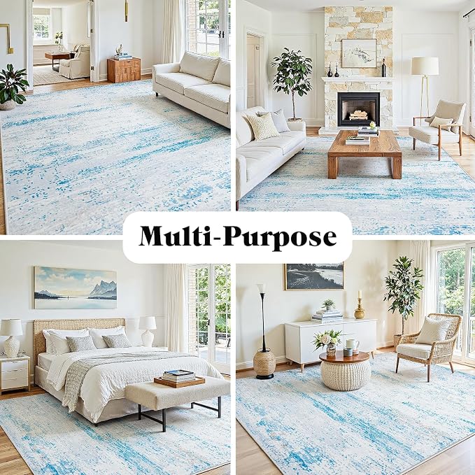 6x9 Washable Area Rug for Living Room Bedroom: Non-Slip Modern Light Blue | - Image 3