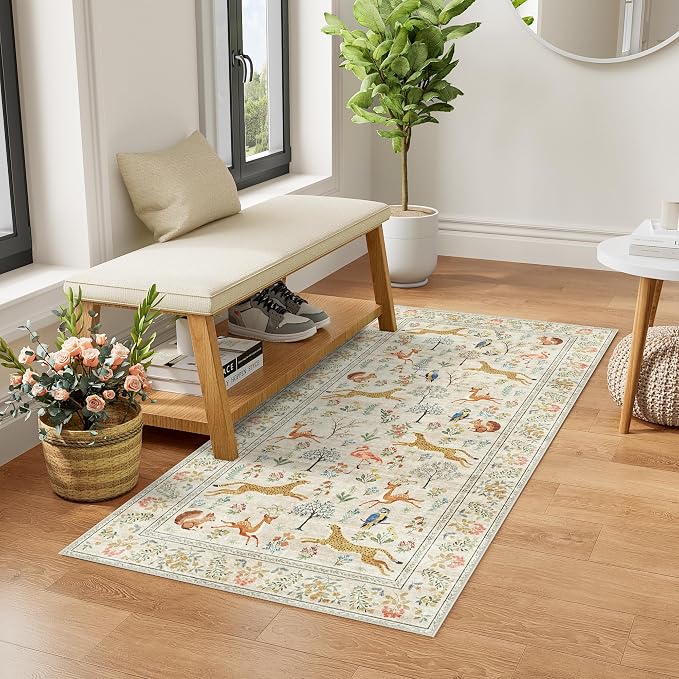 DUKINO 2x5 Rug for Hallway, Washable Animal Runner Rug Non Slip, Stain Resistant by DUKINO