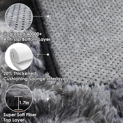 8x10 Area Rugs for Living Room, Tie-Dyed Dark Grey Fluffy Shag Large Bedroom Rug - Image 4