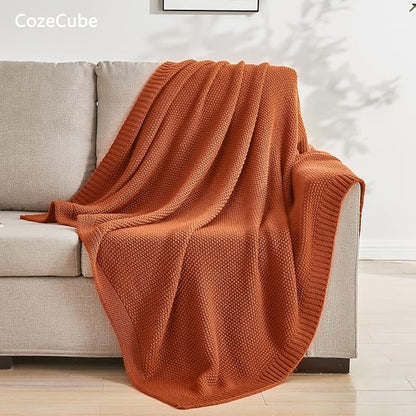 CozeCube Burnt Orange Seed Stitch Throw Blanket 60"x80", Farmhouse Decor | - Image 4
