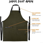 Under NY Sky Super Light Apron - Pocket, Towel Loop, Leather Reinforcement - Kitchen Bib Apron - Cook, Chef, Server, Barista