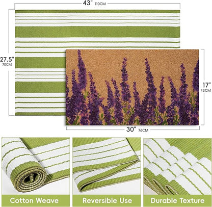 2 PCS Lavender Floral Welcome Door Mat Set, Farmhouse Spring Doormat - Image 2