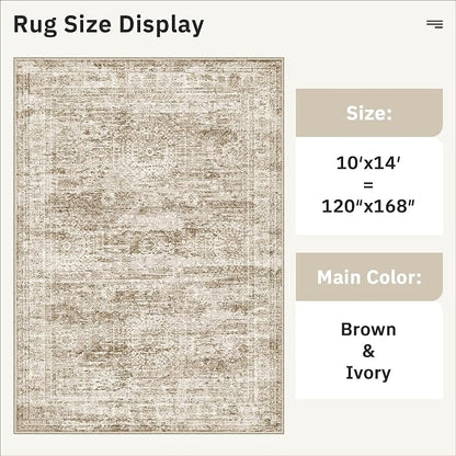Soalmost 10x14 Area Rugs for Living Room Washable Rug Non-Slip Brown | Large - Image 5