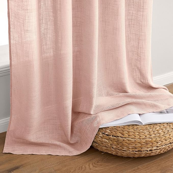 MIULEE Blush Pink Linen Curtains 52x108 Inches Long 2 Panels - Image 7
