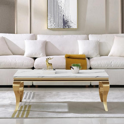 Henf 47" Modern White Faux Marble Center Table - Image 3