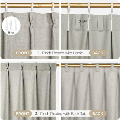 Joydeco Greyish White Pinch Pleated Thick Linen Curtains 84 Inch Long 2 Panel - Image 5