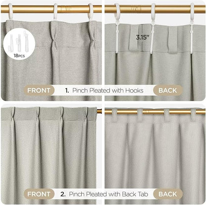 Joydeco Greyish White Pinch Pleated Thick Linen Curtains 90 Inch Long 2 Panel - Image 5