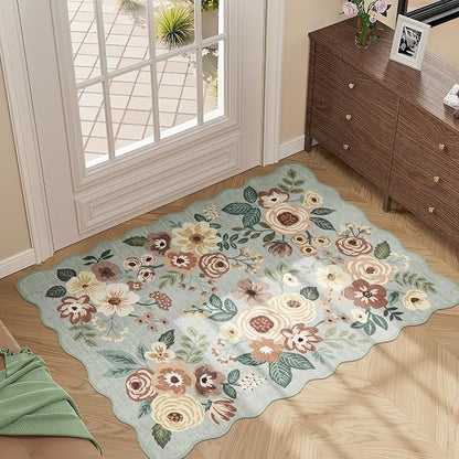 DUKINO 2x3 Rug for Entryway, Floral Door Mat Washable Rug, Sage Green | Non Slip - Image 3
