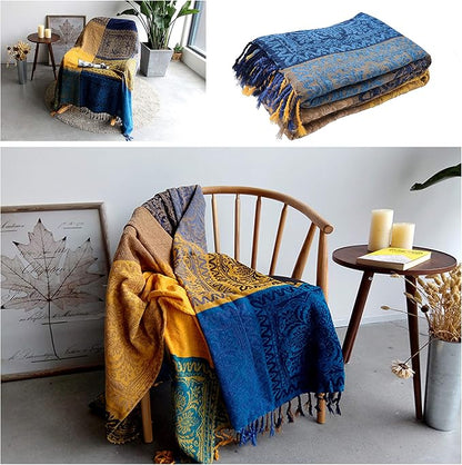 Bohemian Throw Blanket for Couch，Colorful Chenille Tassels Boho Woven Hippie - Image 4