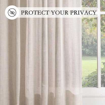 MYSKY HOME Semi Sheer Natural Linen Curtains 36 Inch Length 2 Panels, Light - Image 7