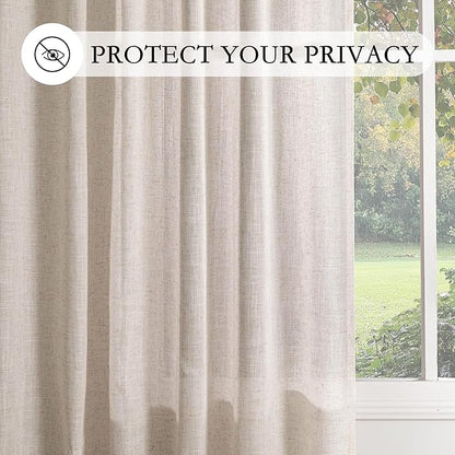 MYSKY HOME Natural Linen Sliding Glass Door Curtains, Back Tab Semi Sheer - Image 6
