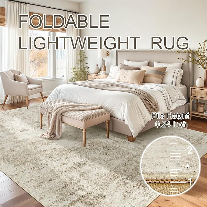 Soalmost 10x14 Area Rugs for Living Room Washable Rug Abstract Beige/Gray | - Image 7