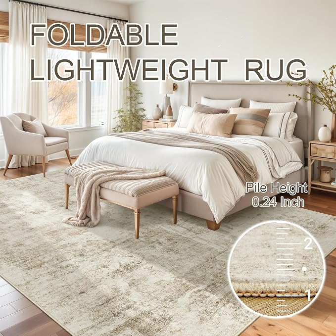 Soalmost Abstract Area Rug 6x9 for Living Room Washable Rugs Beige/Gray | - Image 8