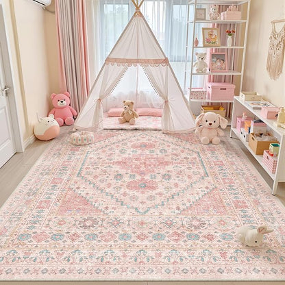 Pink Rugs for Bedroom-8x10 Area Rugs for Living Room, Girls Room | Washable by Zesthome