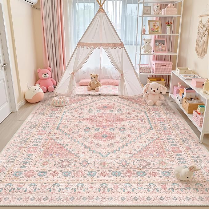 Pink Rugs for Bedroom-10x12 Area Rugs for Living Room, Girls Room | Washable - Image 4