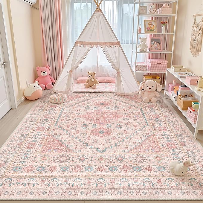 Pink Rugs for Bedroom-9x12 Area Rugs for Living Room, Girls Room | Washable - Image 4