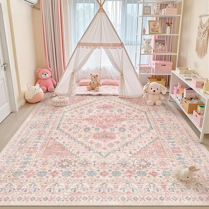 Pink Rugs for Bedroom-9x12 Area Rugs for Living Room, Girls Room | Washable - Image 4