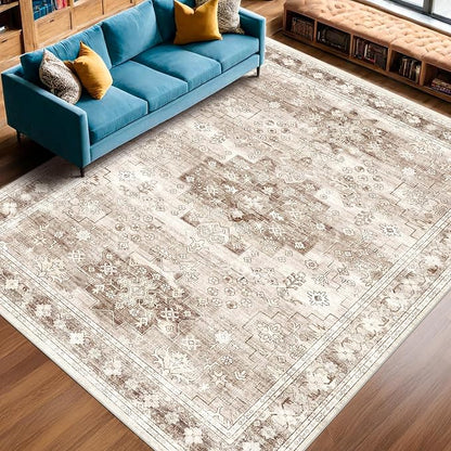 Beige Boho Rug for Living Room 8x12 by HazoHaus