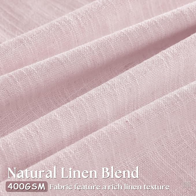 Light Pink Pinch Pleat Linen Semi Sheer Curtains 45 Inch Length 2 Panels | - Image 3