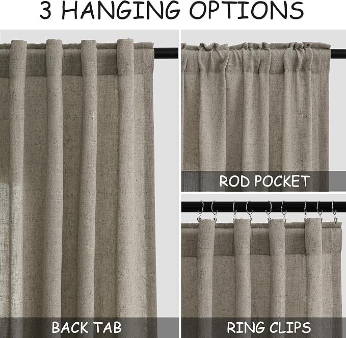 Mocha Linen Curtains 90 Inch Length 2 Panels Set - Image 2