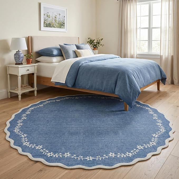 GarveeHome Round Area Rug 5ft Scalloped Washable Circle Rug - Image 2
