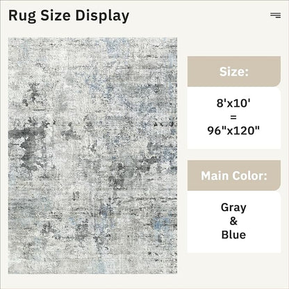 Soalmost Abstract Rug 8x10 Large Living Room Area Rugs Washable Gray/Blue | - Image 5