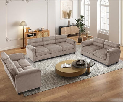 HAOMARKETS Corduroy Sofa Set, Two Upholstered Loveseat, and 3-Seater Couch by HAOMARKETS