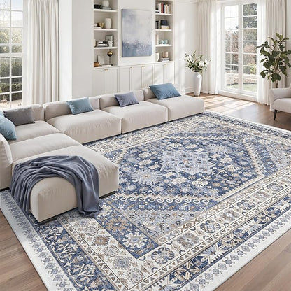 9x12 Area Rugs for Living Room, Large Washable Rug, Dining Room, Low Pile by Zesthome