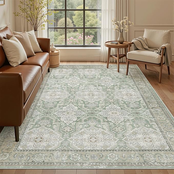 Soalmost 6x9 Area Rug for Living Room Washable Rugs Non-Slip Green/Brown | - Image 2